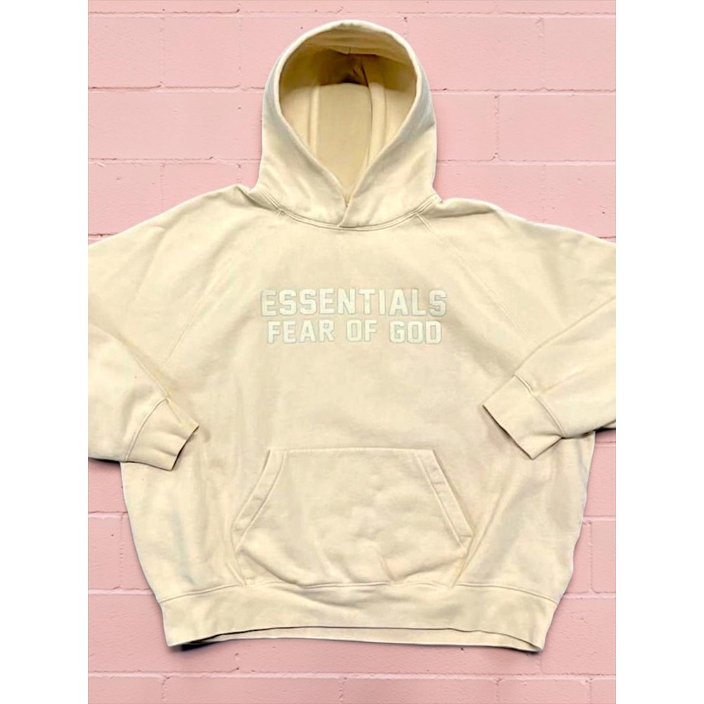 Fear of‎ God Essentials Hoodie Butter Yellow Embossed Logo Streetwear Sweatshirt - Picture 2 of 11